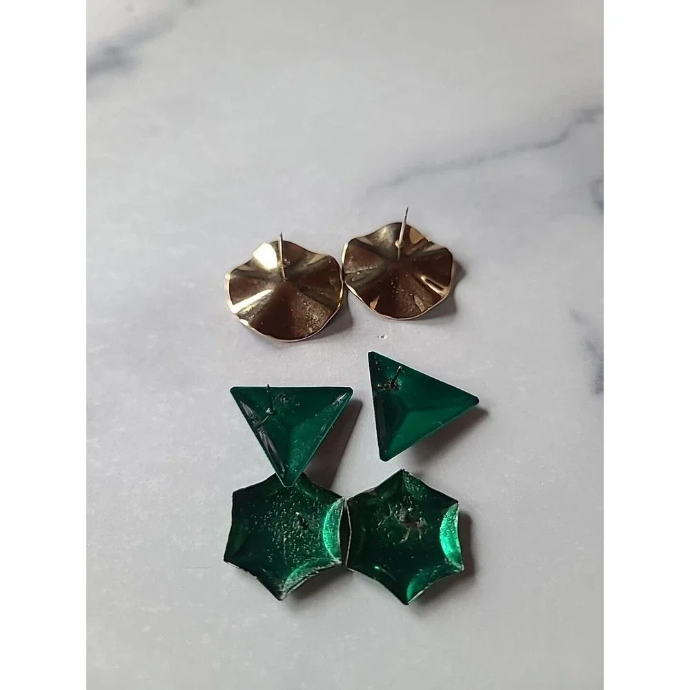 Vintage Green Enamel Stud Earring Lot
